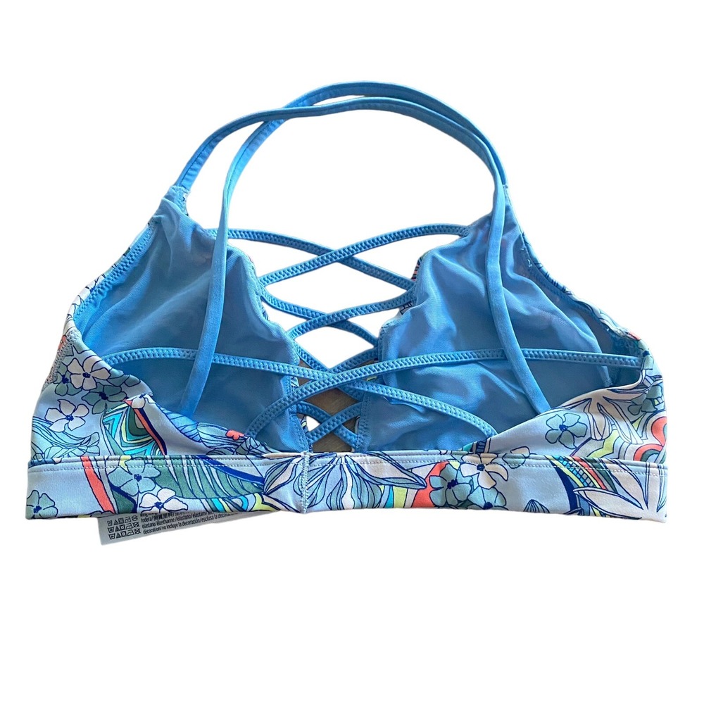 Victoria Sport Blue Tropical Floral Strappy Lattice Front Sports Bra Small - Picture 2 of 7